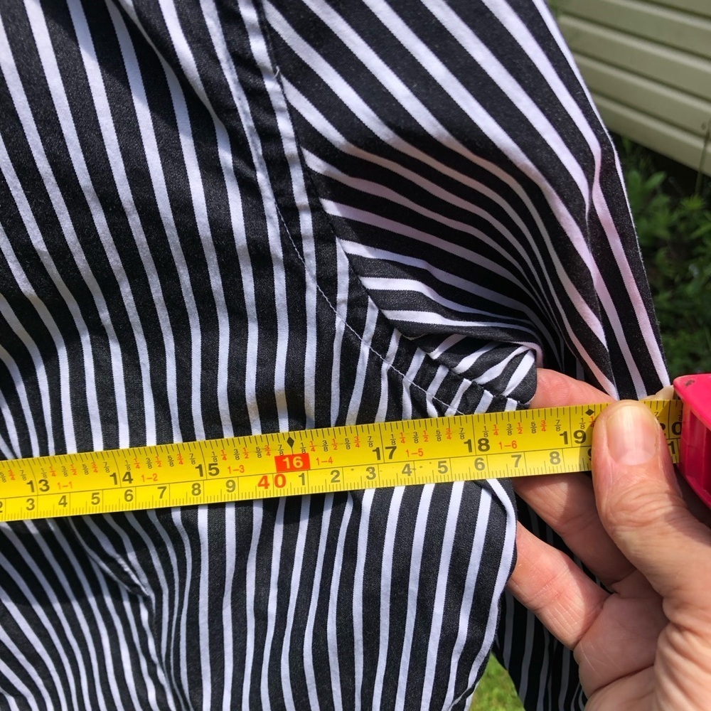 Lauren Ralph Lauren Black and White Striped Peplum Button Down Shirt - Picture 3 of 16